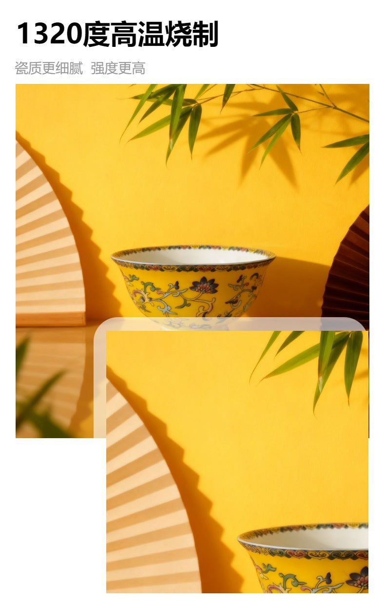 Enamel color bowl Bone china rice bowl Noodle bowl Small bowl Tall bowl Ceramic soup bowl Guochaofeng gift bowl Chinese style