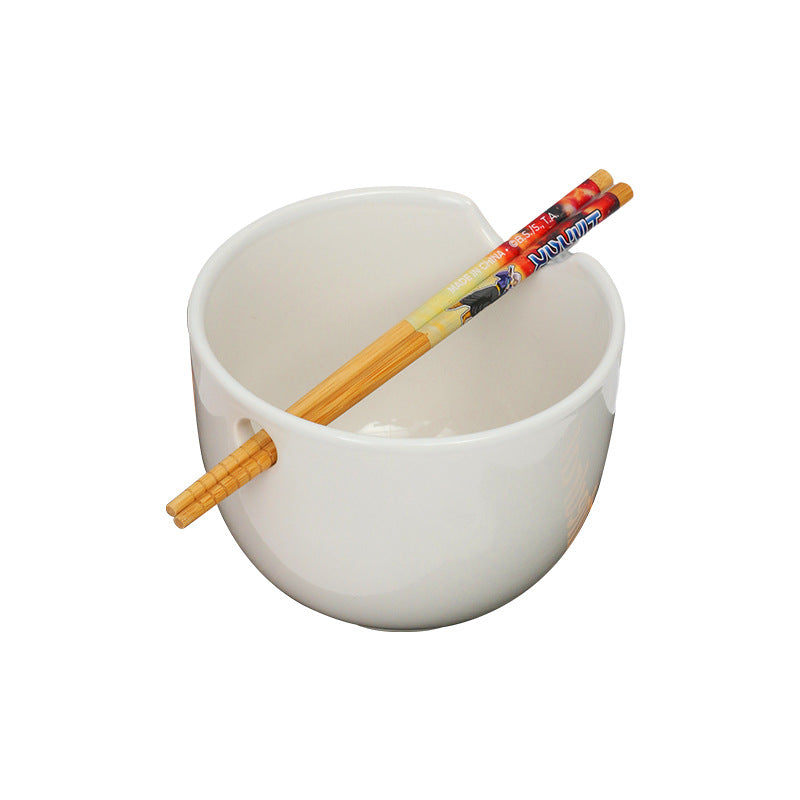 Color ceramic bowl, Nordic style household ceramic ramen bowl, large capacity ceramic bowl with chopstick holes