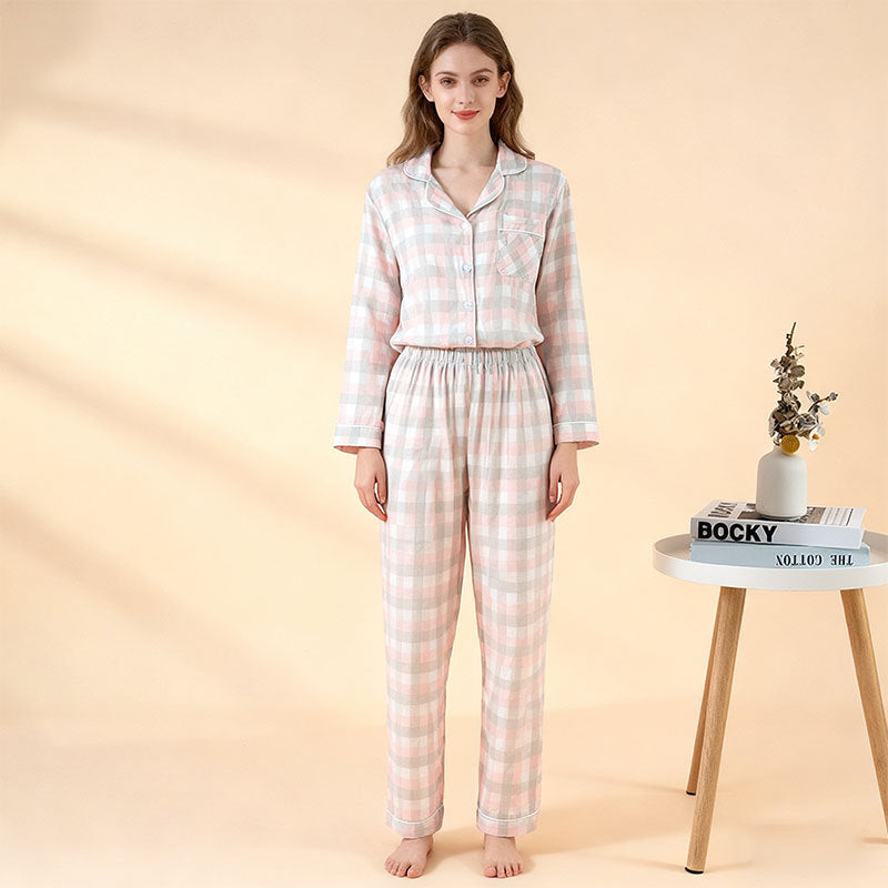 Pure cotton pajamas long sleeves trousers loungewear set