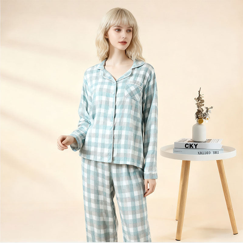 Pure cotton pajamas long sleeves trousers loungewear set
