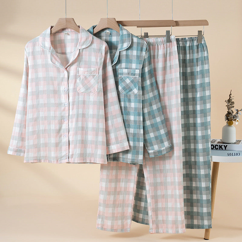Pure cotton pajamas long sleeves trousers loungewear set